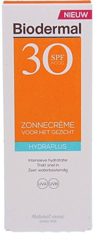 Biodermal Hydra Plus Zonnecrè, me voor het gezicht SPF 30 zonnebrand